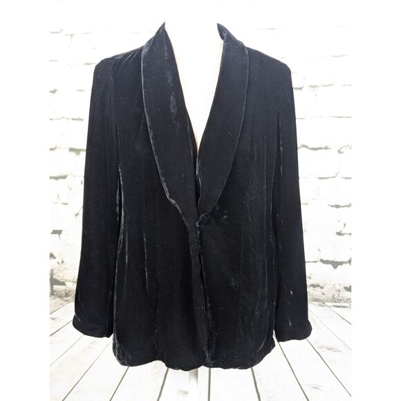 J. JILL Black Velvet Blazer One-Button Pockets Rayon/Silk Essential Small Petite - Picture 3 of 8